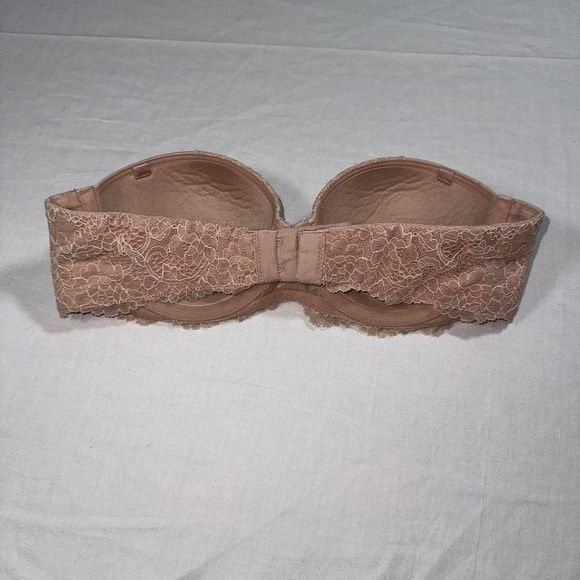 Victoria's Secret Lace Dream Angel Bra Beige Strapless Underwired Lace 32B - Picture 3 of 8